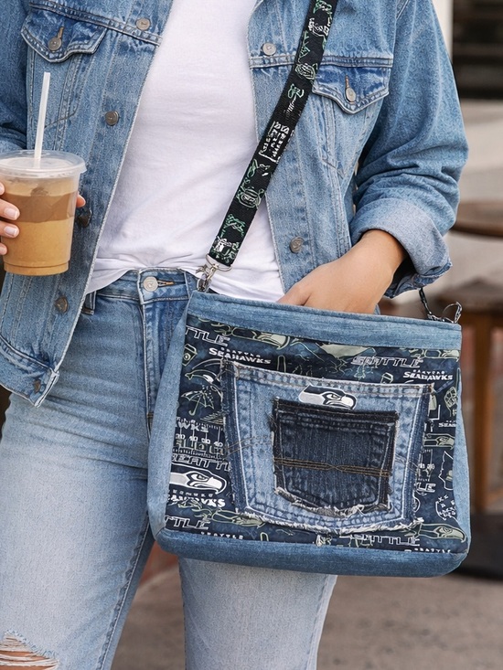 Handbags - Seattle Seahawks Denim Crossbody Bag | Upcycled Purse NFL Fan Gear Artisan Tote